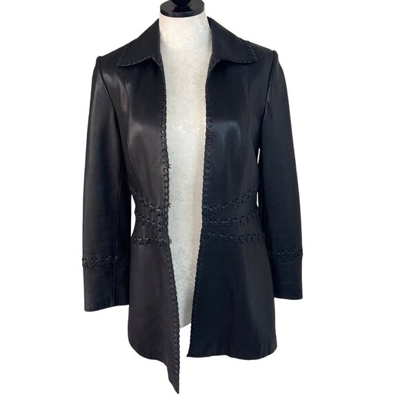 Classiques Entier Womens Jacket Size 6 Black Leather Whip Stitch Lined - Picture 2 of 8